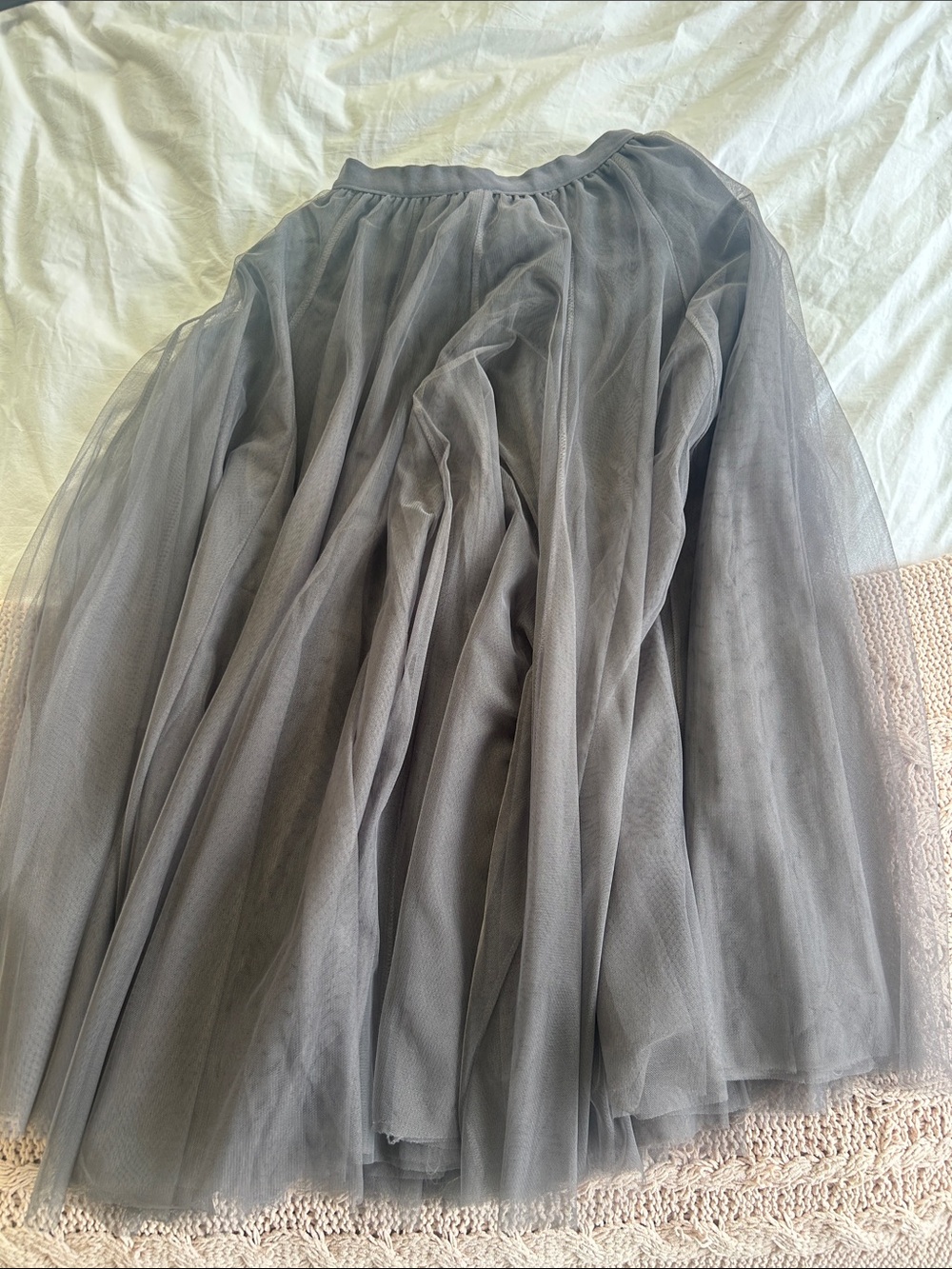 Grey Tulle Midi Skirt - Women's Layered A-Line Skirt